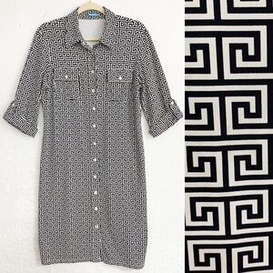 J. McLaughlin Catalina Cloth Geometric Print 3/4 Sleeve Shirtdress Sz M